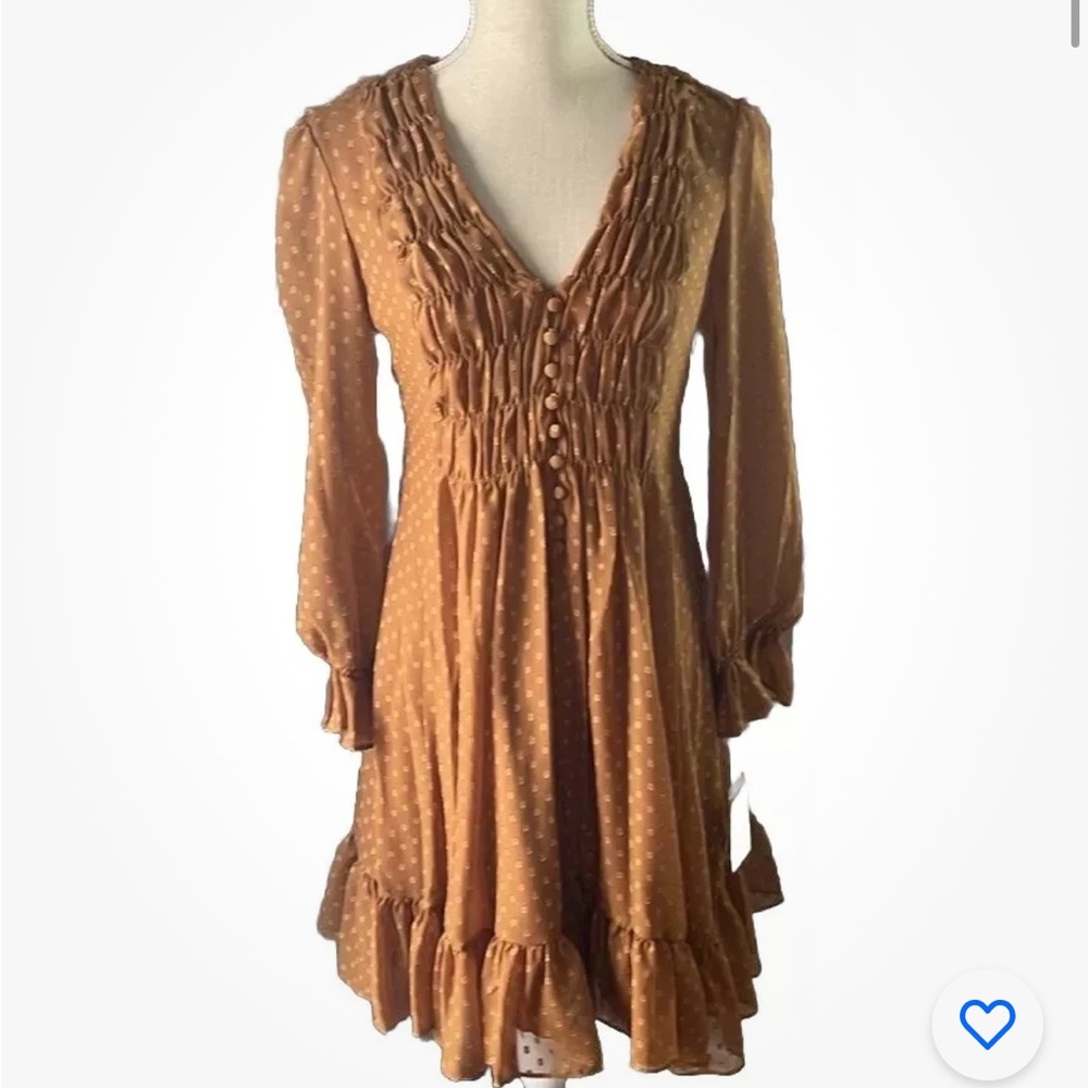 Taylor Sheer/Lined LS Ruffle Hem Pullover Stretchy V Neck Dress NWT Sz 2